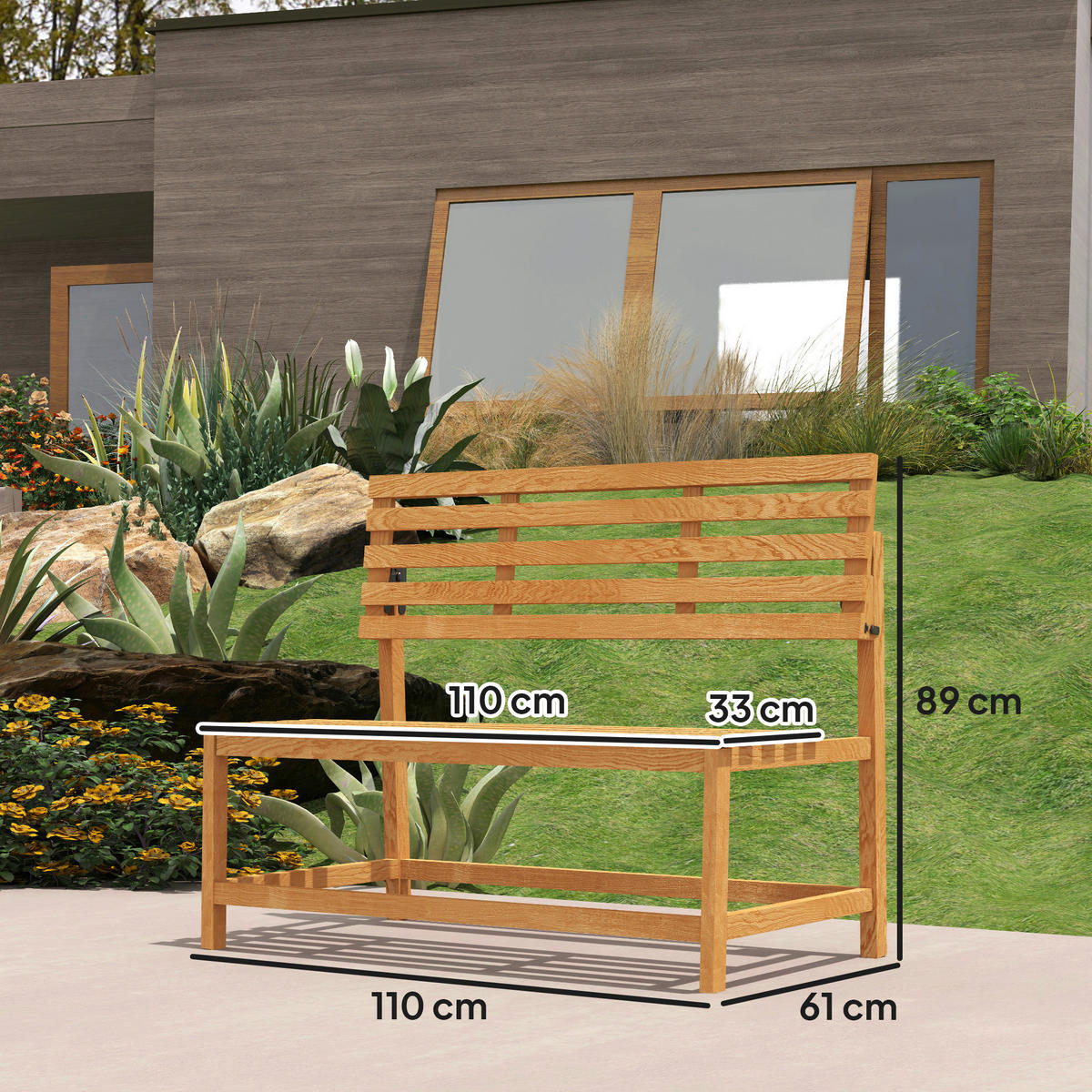 Outsunny Gartenbank teak Holz B/H/L: ca. 61x89x110 cm Gartenbank - teak (110,00/61,00/89,00cm) - Outsunny
