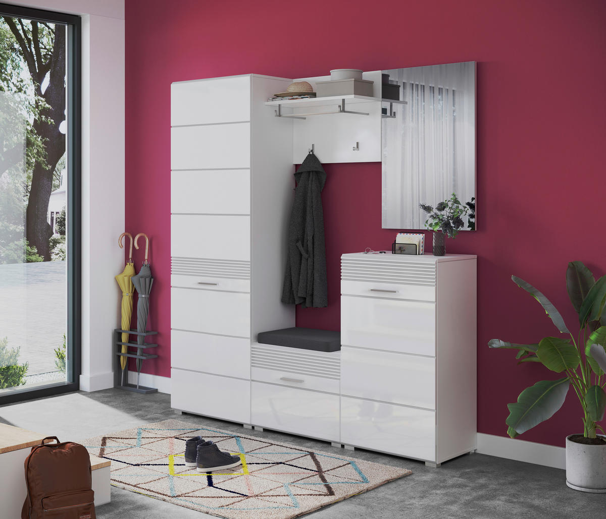 Garderobenschrank LINUS weiß weiß Hochglanz B/H/T: ca. 55x190x37 cm LINUS - weiß (55,00/190,00/37,00cm) - xonox.home