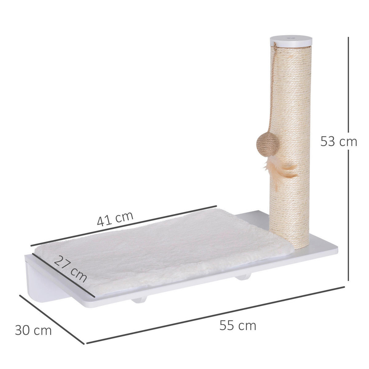 PawHut Kratzbaum weiß MDF B/H/L: ca. 30x50x55 cm Kratzbaum - weiß (55,00/30,00/50,00cm) - PawHut