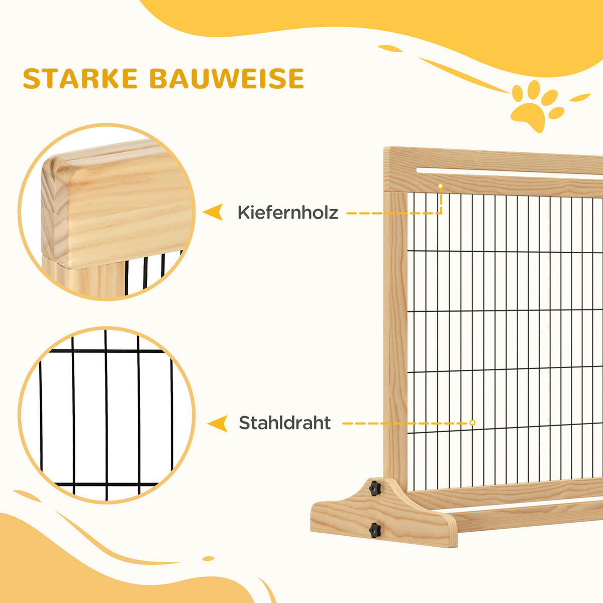 PawHut Hunde Absperrgitter natur Stahl B/H/L: ca. 36x69x183 cm Hunde Absperrgitter - natur (183,00/36,00/69,00cm) - PawHut