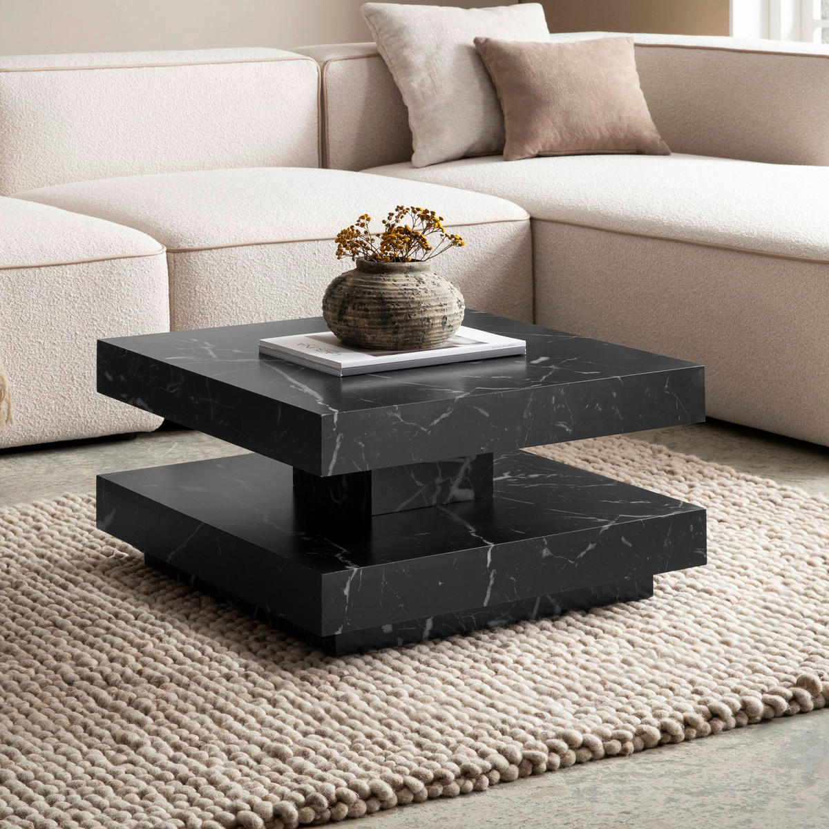 Couchtisch schwarz Marmor Optik B/H/T: ca. 60x34x60 cm Couchtisch - schwarz (60,00/34,00/60,00cm) - Wohnling