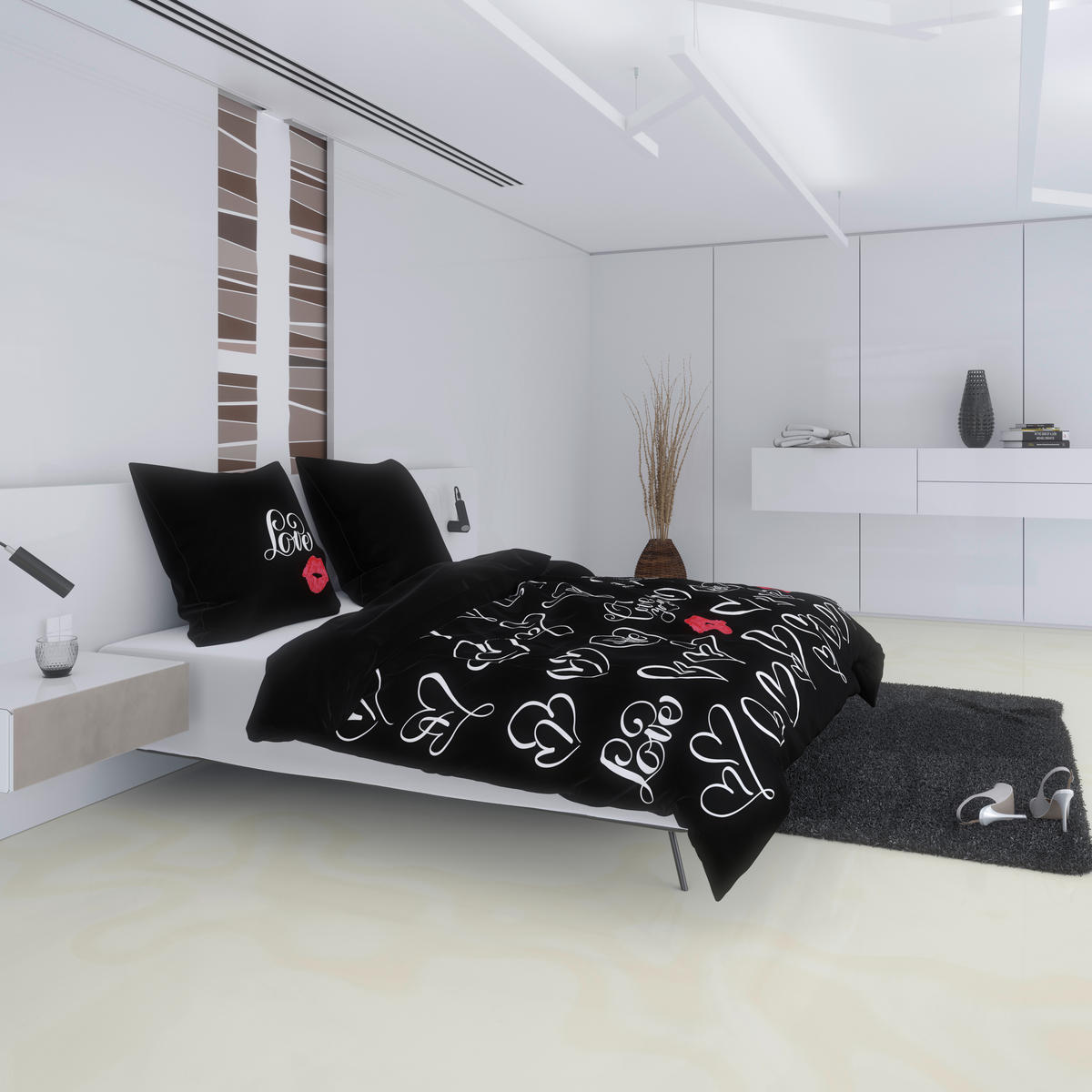 Microfaser Bettwäsche Wendebettwäsche_Microfaser_Love - weiß/schwarz (135,00/200,00cm) - beau rêve