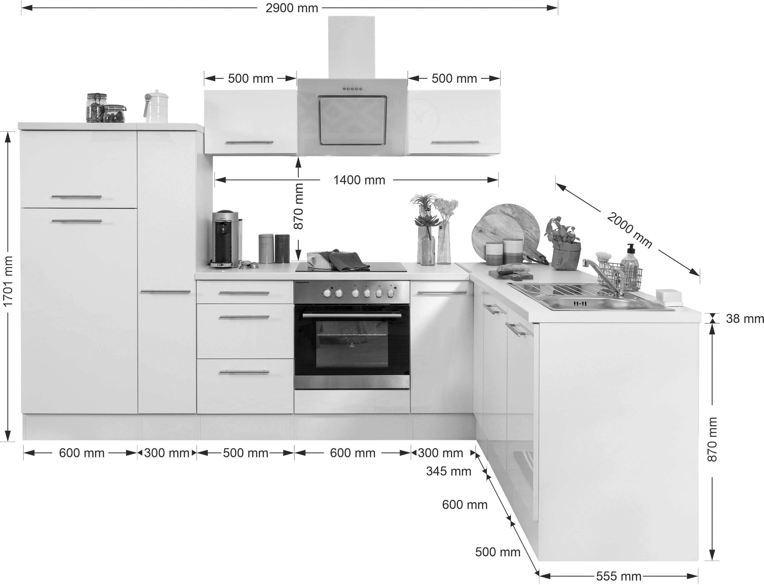 Thumbnail - Respekta Winkelküche Amanda weiß Hochglanz B/T/L: ca. 290x60x200 cm