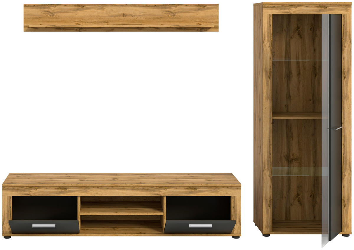 Wohnwand Jam Eiche Wotan Nachbildung grau B/H/T: ca. 235x159x35 cm Jam - Eiche/grau (235,00/159,00/35,00cm) - xonox.home