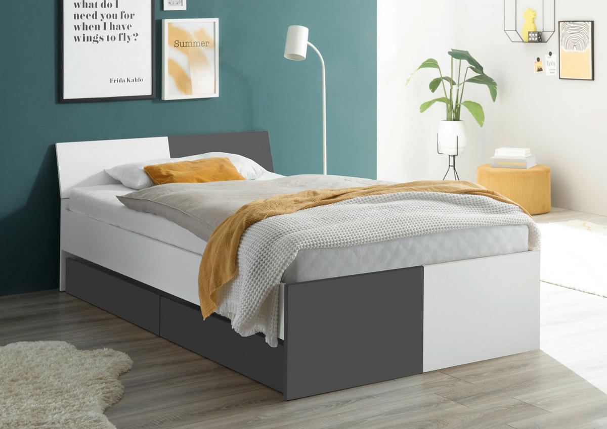 Jugendbett Alex weiß Graphit B/H/T: ca. 124x73x204 cm Liegefläche B/L: ca. 120x200 cm Alex - weiß/Graphit (124,00/73,00/204,00cm)