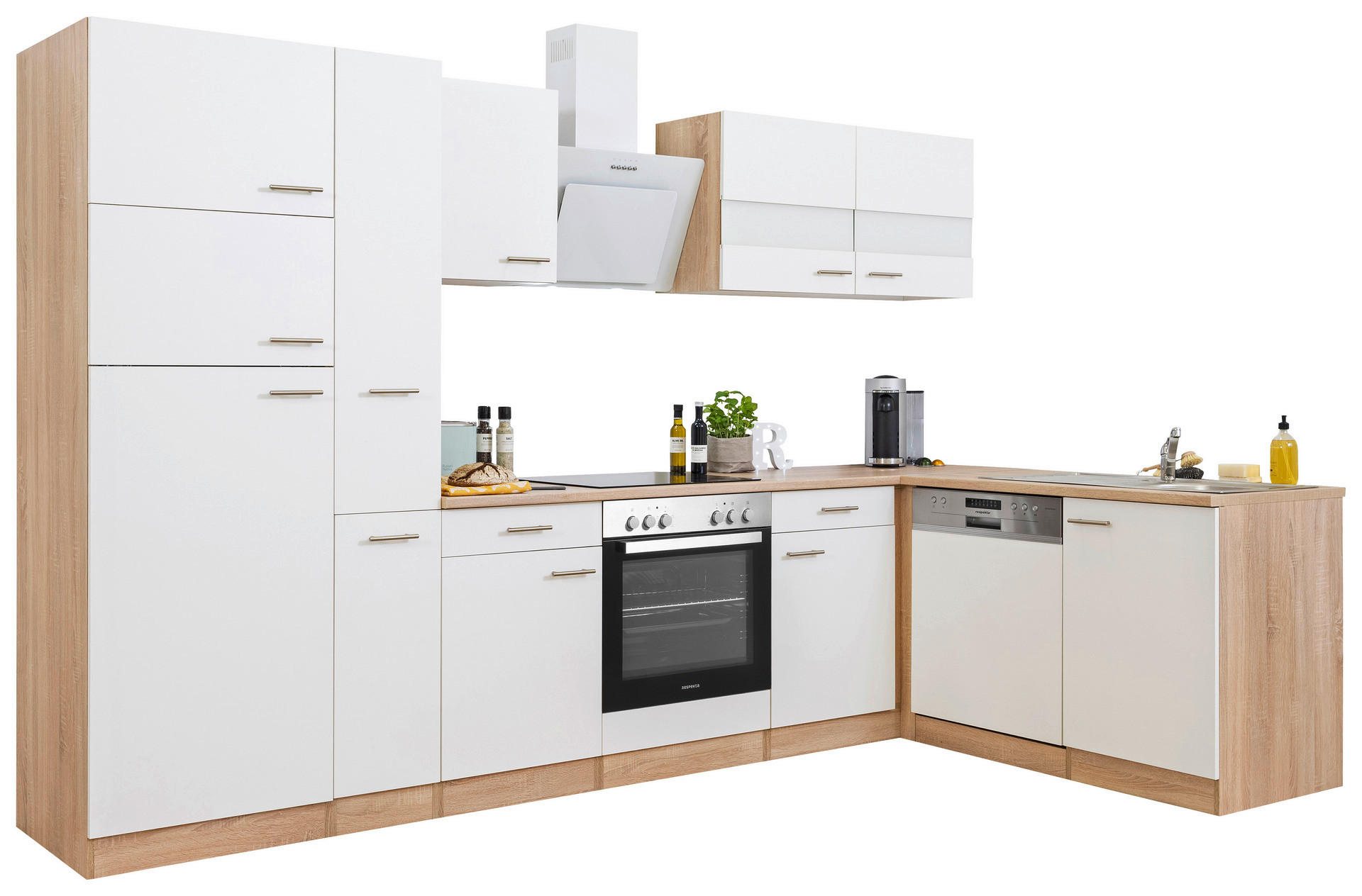 Respekta Winkelküche Economy weiß matt B/H/T: ca. 310x200x172 cm Economy - Eiche/weiß (310,00/200,00/172,00cm) - Respekta