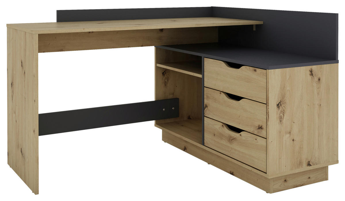 Winkelschreibtisch BELFAST anthrazit Eiche Nachbildung B/H/T: ca. 129x83,5x105 cm BELFAST - Eiche/anthrazit (129,00/83,50/105,00cm) - byLIVING