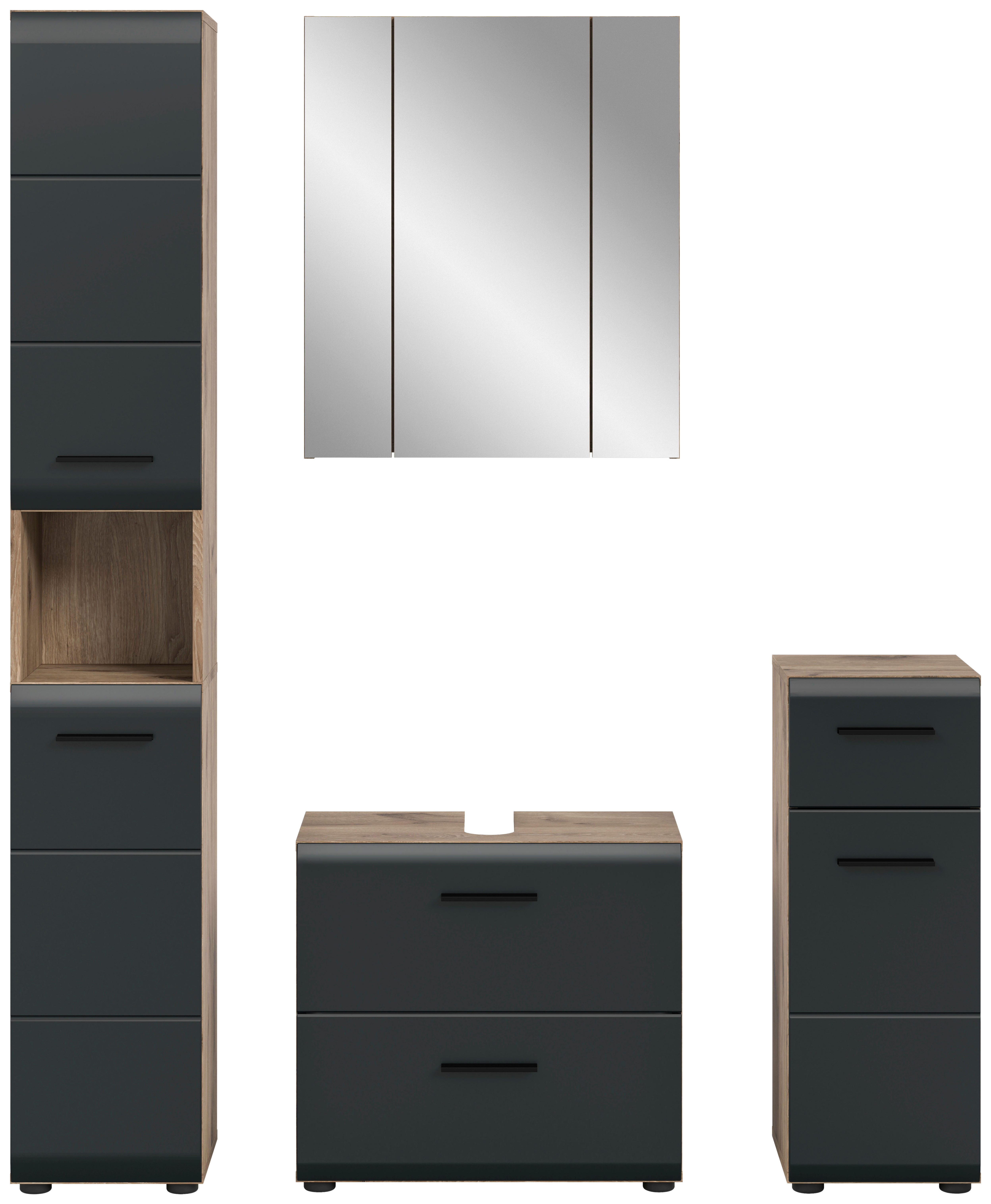 Badezimmer-Set Ice Nox Oak Nachbildung schwarz matt B/H/T: ca. 150x185x30 cm Ice - schwarz (150,00/185,00/30,00cm) - xonox.home