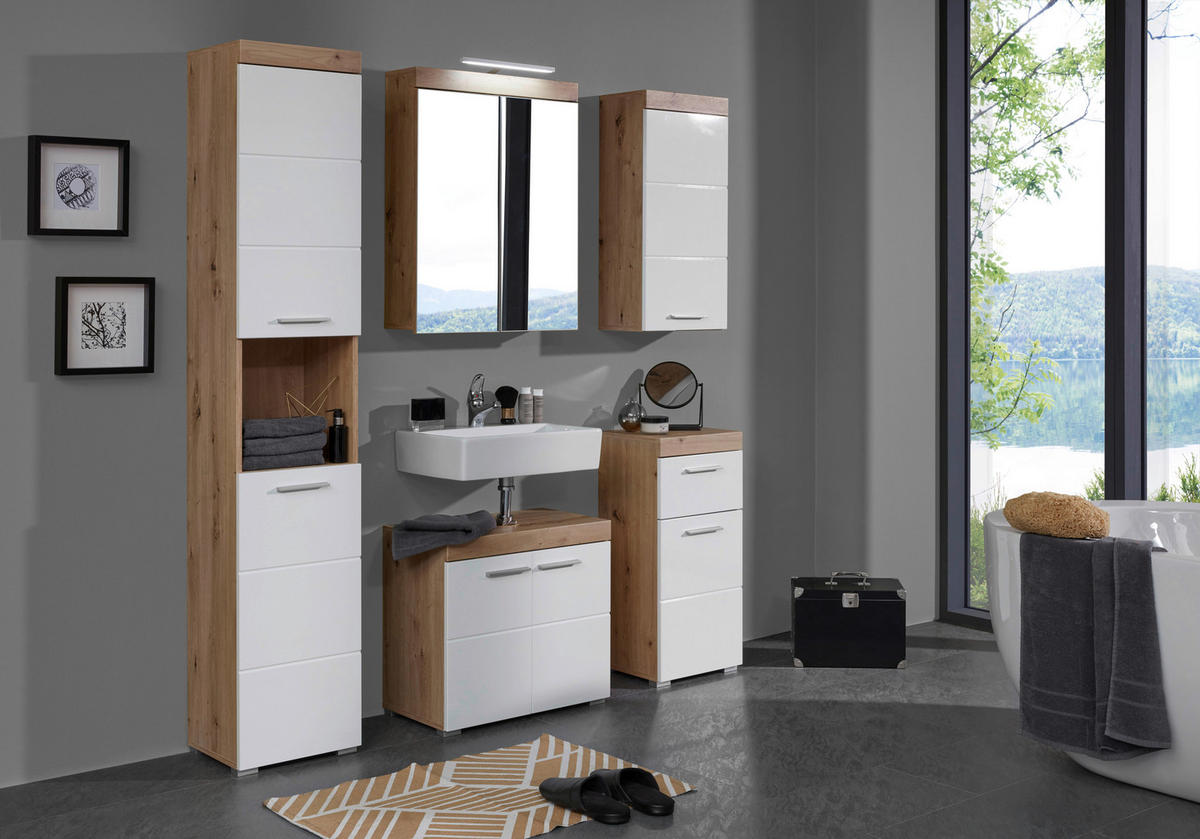 Stauraumelement Amanda weiß Hochglanz Asteiche Nachbildung B/H/T: ca. 37x79x31 cm Amanda - weiß (37,00/79,00/31,00cm) - Trendteam