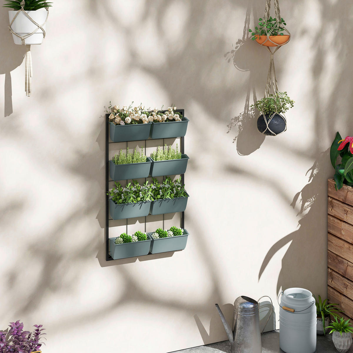 Outsunny Pflanzenständer schwarz Polypropylen B/H/L: ca. 14x52,5x90 cm Pflanzenregal - schwarz (90,00/14,00/52,50cm) - Outsunny