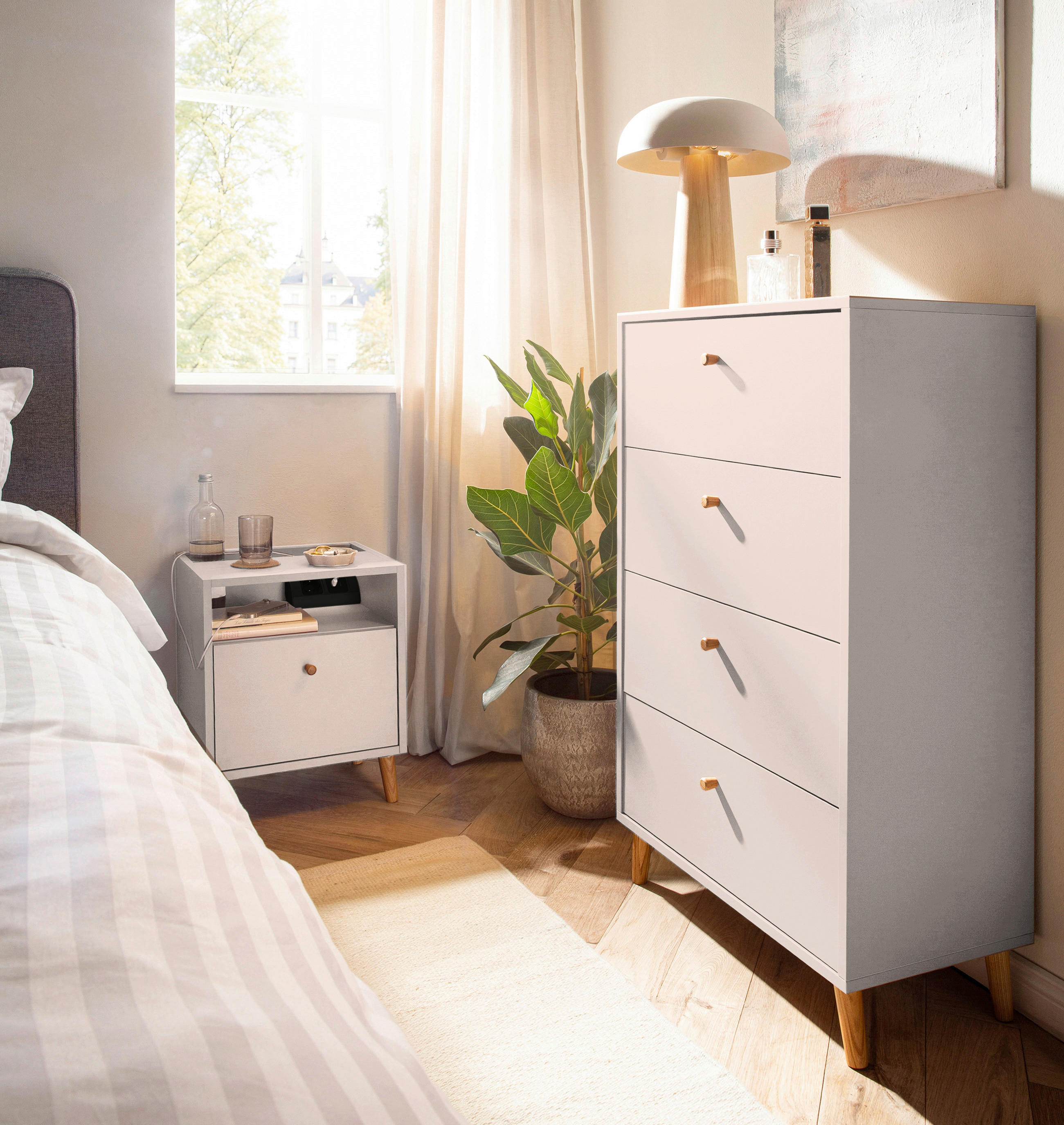 Thumbnail - Nachtkonsole Bjarne weiß B/H/T: ca. 40,2x50,1x32,7 cm