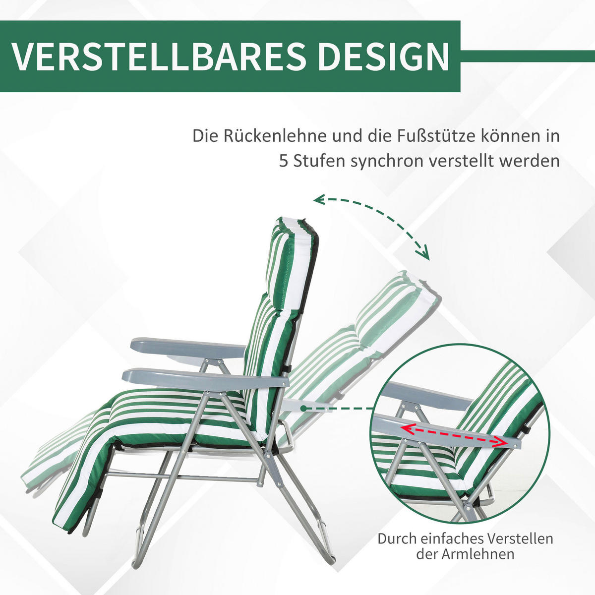 Outsunny Gartenliege weiß Stahl B/H/L: ca. 75x102x60 cm Gartenliege - weiß/grün (60,00/75,00/102,00cm) - Outsunny