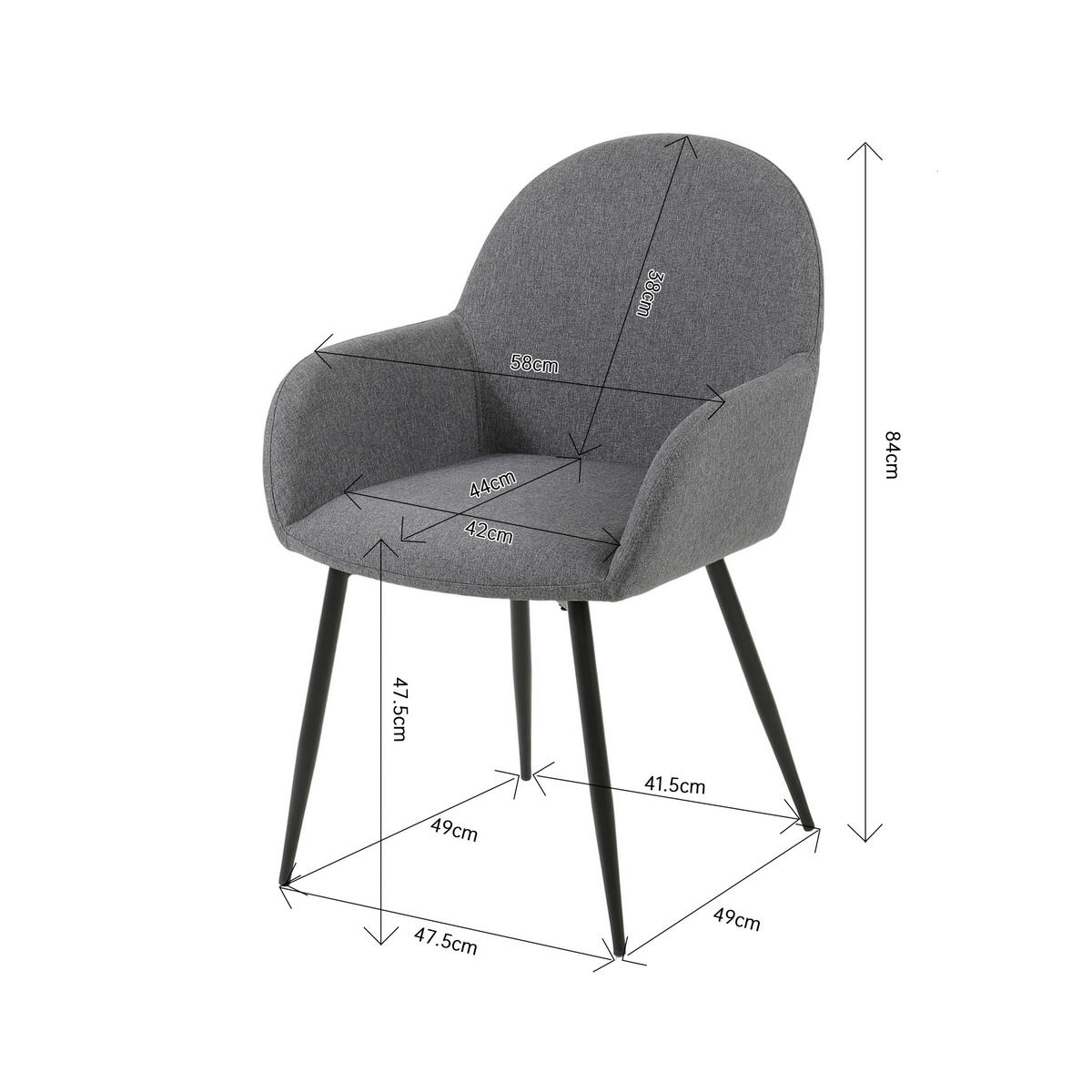 Armlehnstuhl Martha anthrazit schwarz Webstoff Metall B/H/T: ca. 58x84x49 cm Martha - schwarz/anthrazit (58,00/84,00/49,00cm)