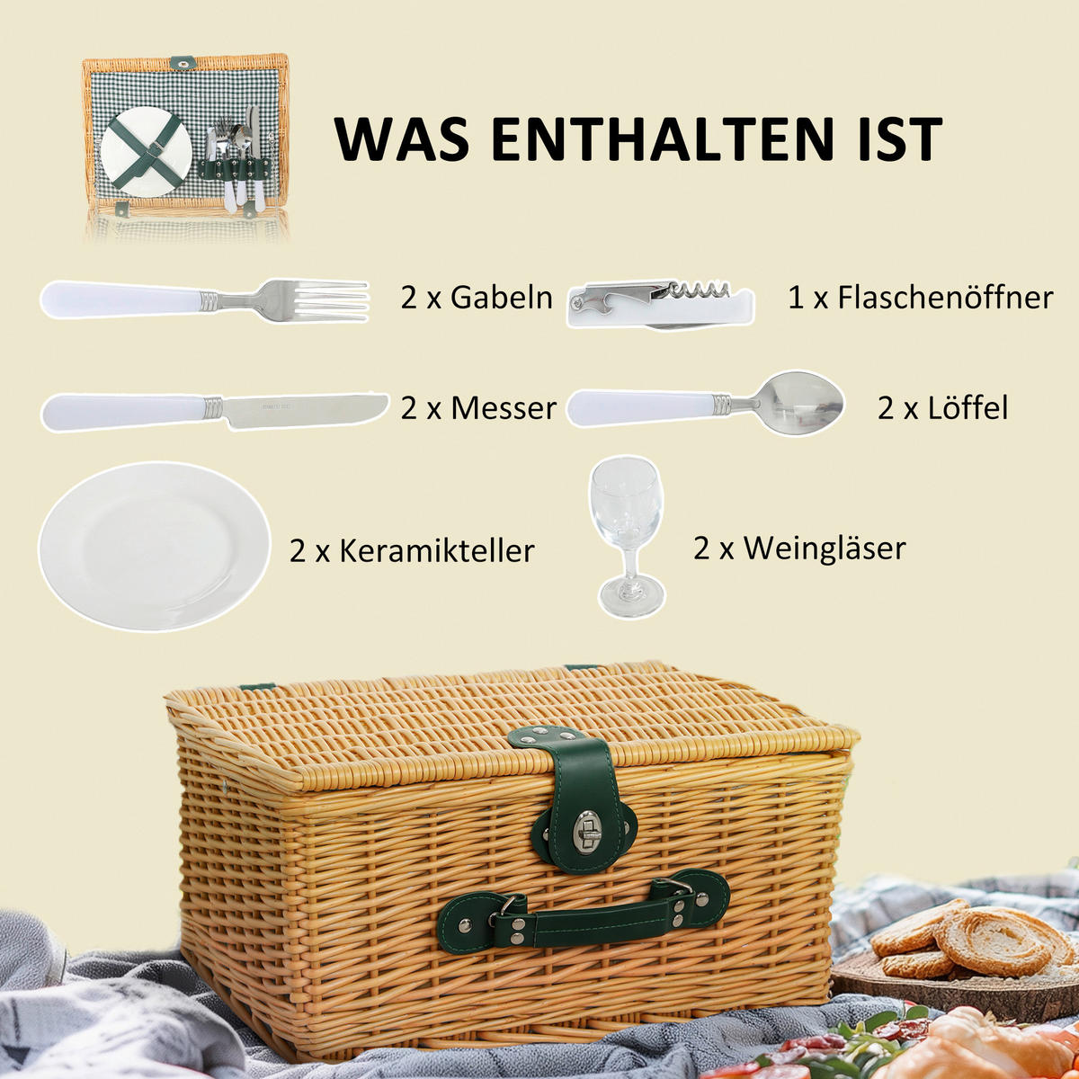 Outsunny Picknickkorb braun Weide B/H/L: ca. 30x20x40 cm Picknickkorb - braun (40,00/30,00/20,00cm) - Outsunny