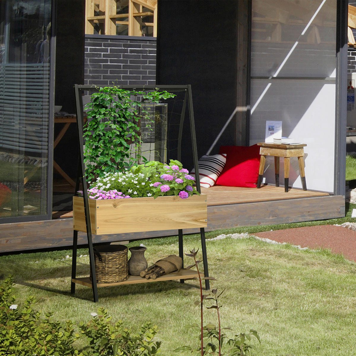 Outsunny Hochbeet natur Polyester B/H/L: ca. 30x125x80 cm Hochbeet - natur (80,00/30,00/125,00cm) - Outsunny