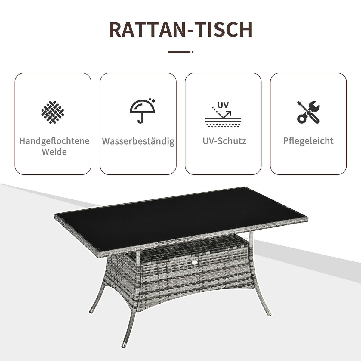 Outsunny Gartentisch grau Polypropylen B/H/L: ca. 85x150x74 cm Gartentisch - schwarz/grau (74,00/85,00/150,00cm) - Outsunny