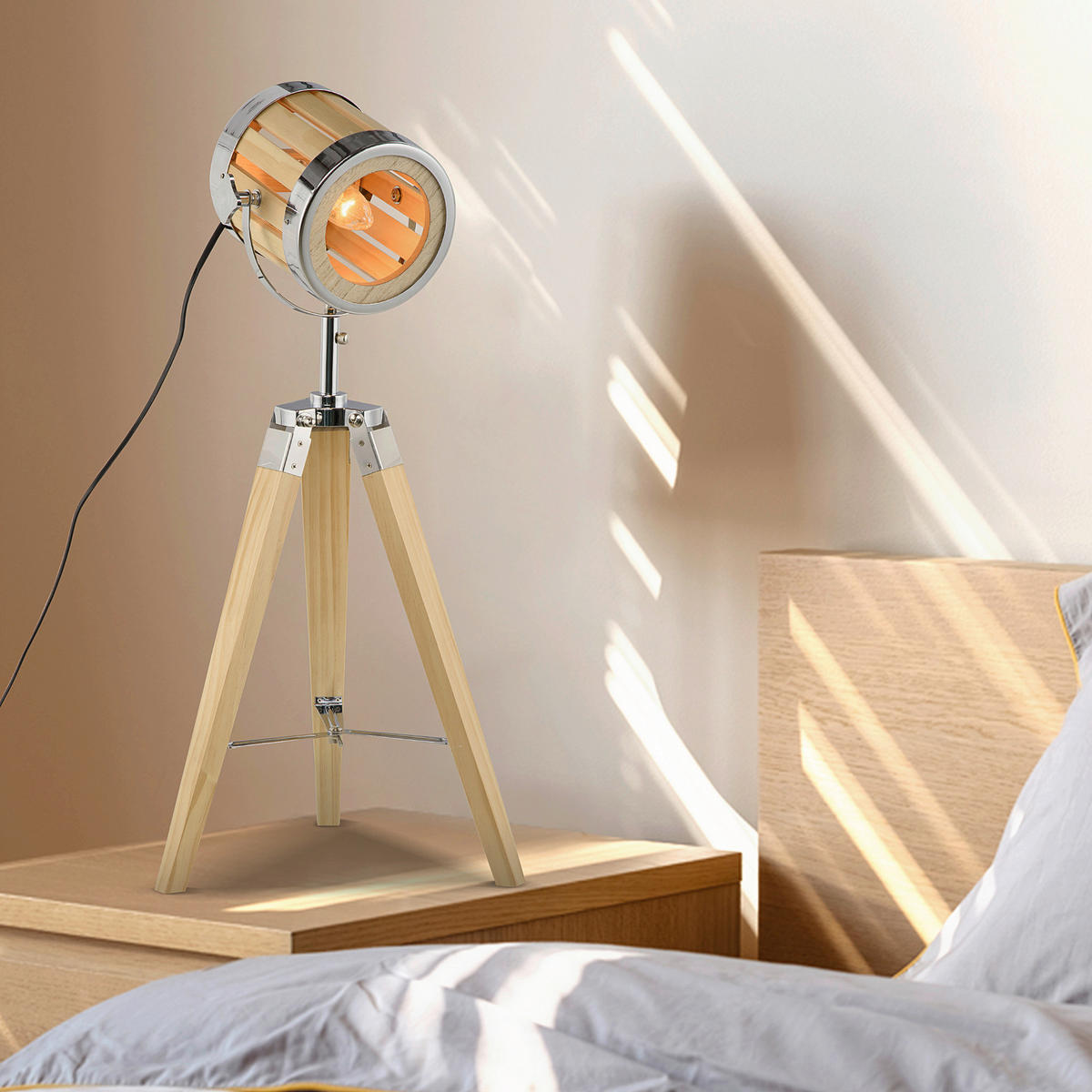 HOMCOM Tischleuchte Tischleuchte B31-383 - natur/silber (30,00/68,00/30,00cm) - HOMCOM