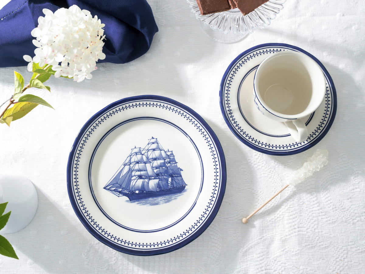 CreaTable Kaffeeservice Segelschiff blau Steingut 18 tlg. Segelschiff - blau/weiß - CreaTable