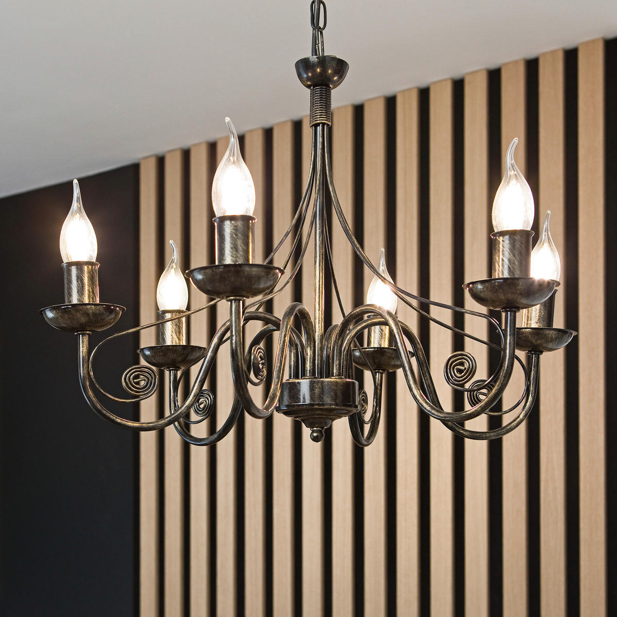 Lamkur Kronleuchter schwarz Stahl B/H/L: ca. 57x72x57 cm E14 6 Brennstellen DONATO - schwarz (57,00/57,00/72,00cm) - Lamkur