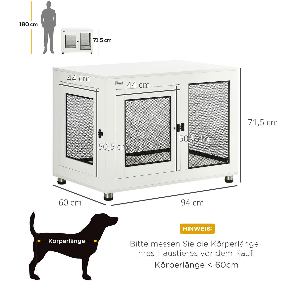 PawHut Hunde-Zubehör weiß Spanplatte B/H/L: ca. 60x94x71,5 cm Hundekäfig - weiß (71,50/60,00/94,00cm) - PawHut