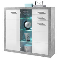 Highboard Stone Beton Optik weiß glänzend B/H/T: ca. 137x134x37 cm Stone - Beton/weiß (137,00/134,00/37,00cm)