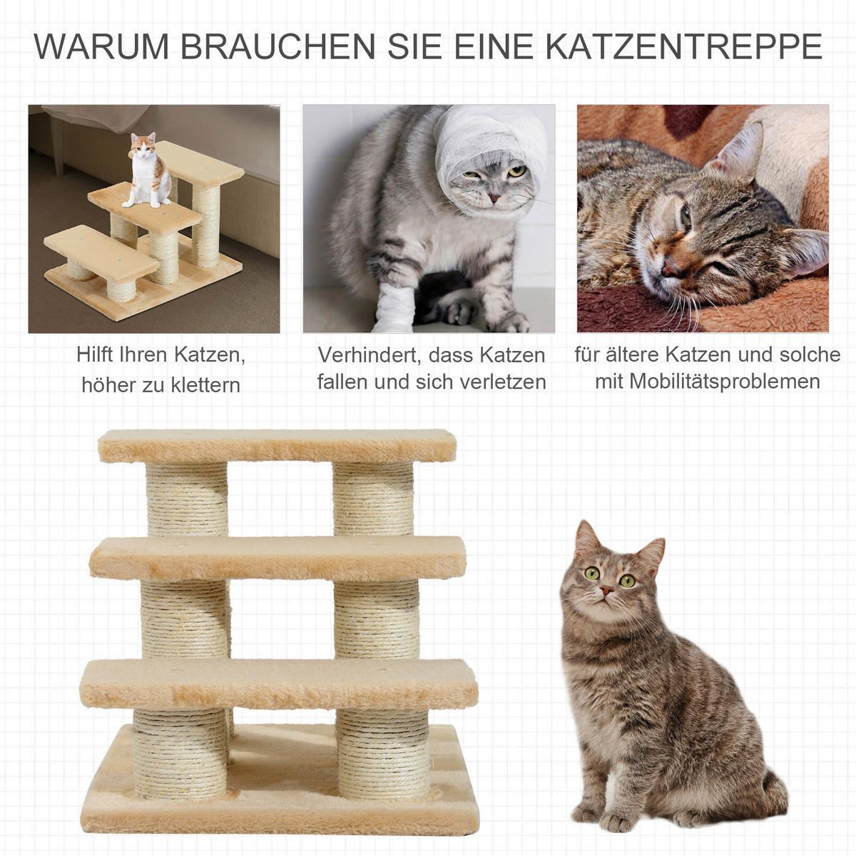 PawHut Katzentreppe beige Spanplatte B/H/L: ca. 35x34x45 cm Katzentreppe - beige (45,00/35,00/34,00cm) - PawHut