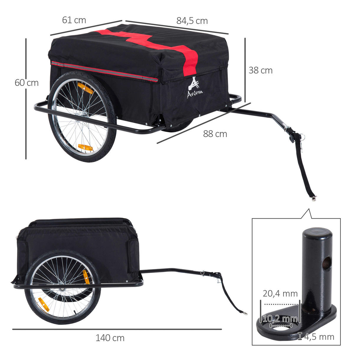 HOMCOM Fahrradanhänger schwarz schwarz B/H/L: ca. 61x845x38 cm Transportanhänger - schwarz (38,00/61,00/845,00cm) - HOMCOM