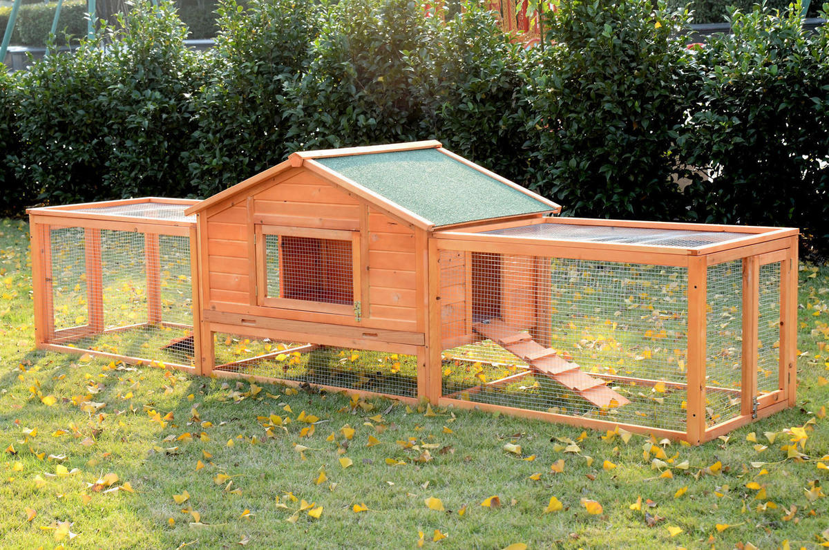 PawHut Kaninchenstall braun Holz B/H/L: ca. 68x87x310 cm Kaninchenstall - braun/grün (310,00/68,00/87,00cm) - PawHut