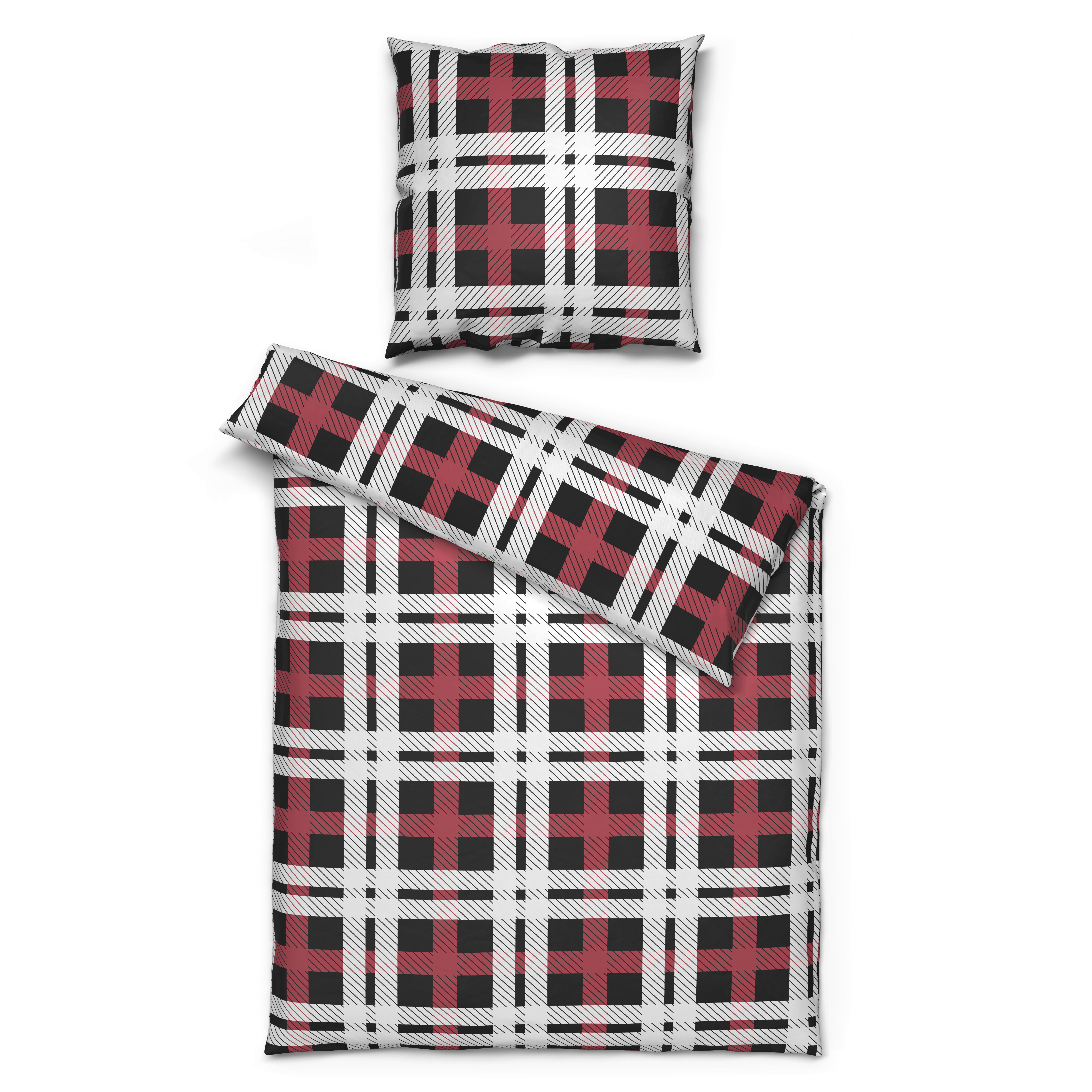 Microfaser Bettwäsche Fleece Bettwäsche_Fleece Karos 135x200cm - weiß/rot (135,00/200,00cm)