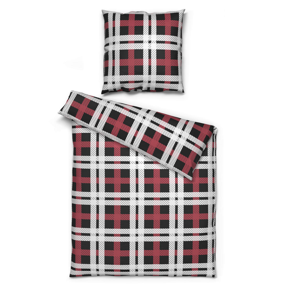 Microfaser Bettwäsche Fleece Bettwäsche_Fleece Karos 135x200cm - weiß/rot (135,00/200,00cm)