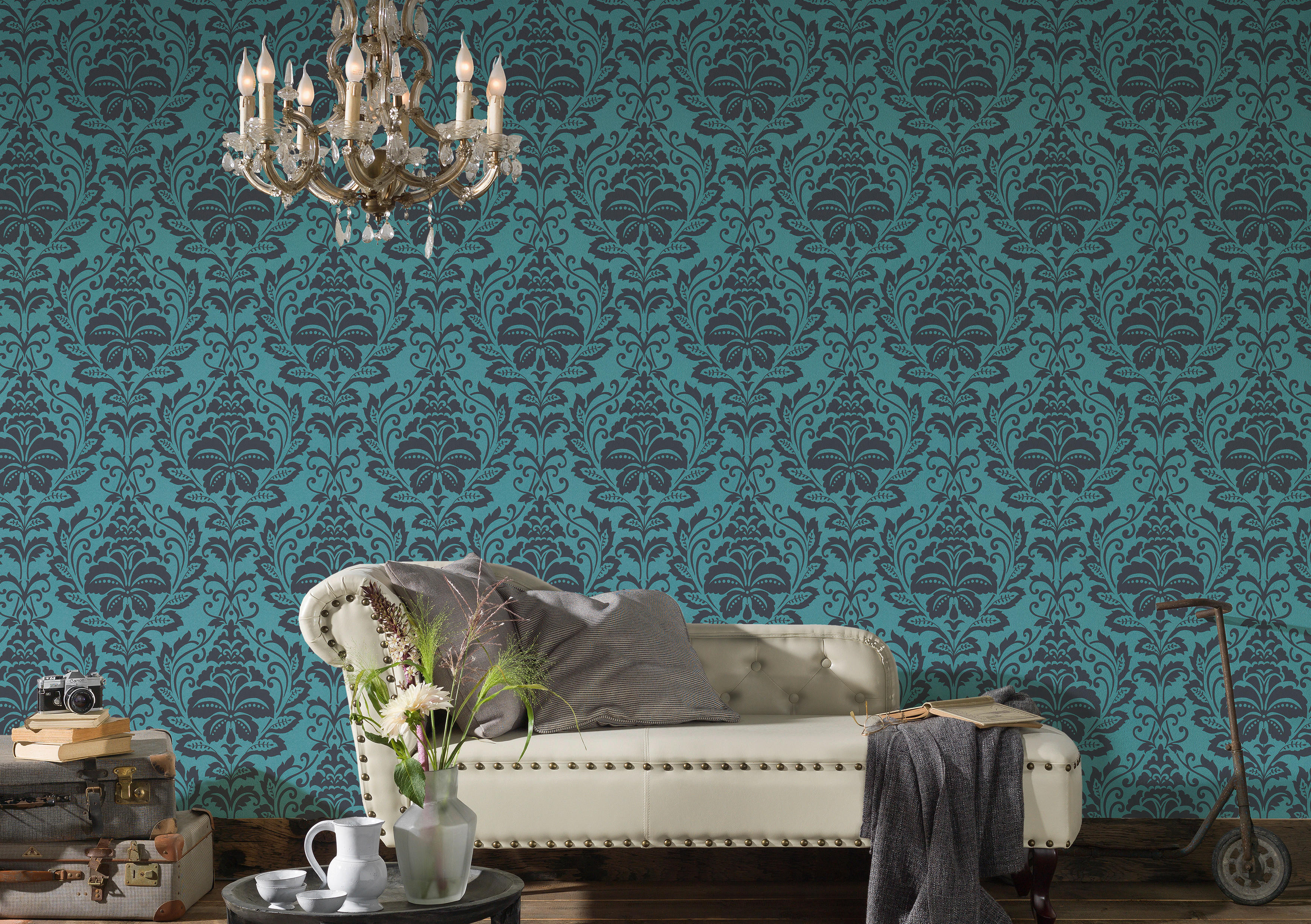 A.S.Creation Vliestapete Attractive Barock türkis grau B/L: ca. 53x1005 cm Attractive - türkis/grau (53,00/1005,00cm) - A.S.Creation