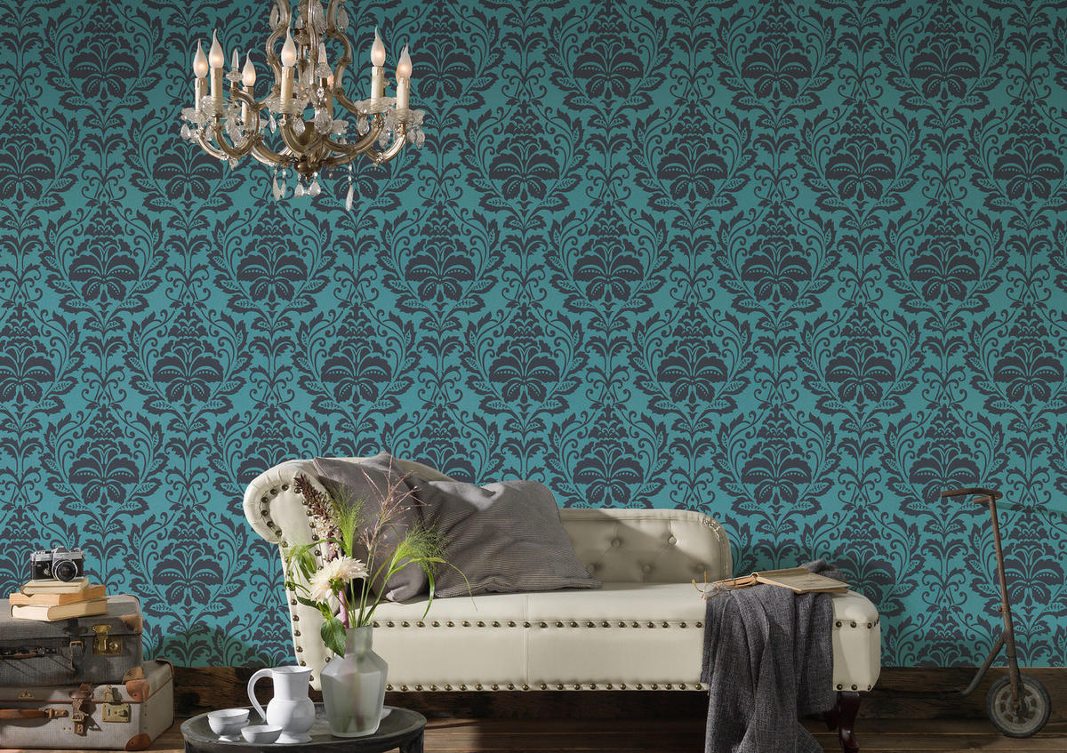 A.S.Creation Vliestapete Attractive Barock türkis grau B/L: ca. 53x1005 cm Attractive - türkis/grau (53,00/1005,00cm) - A.S.Creation