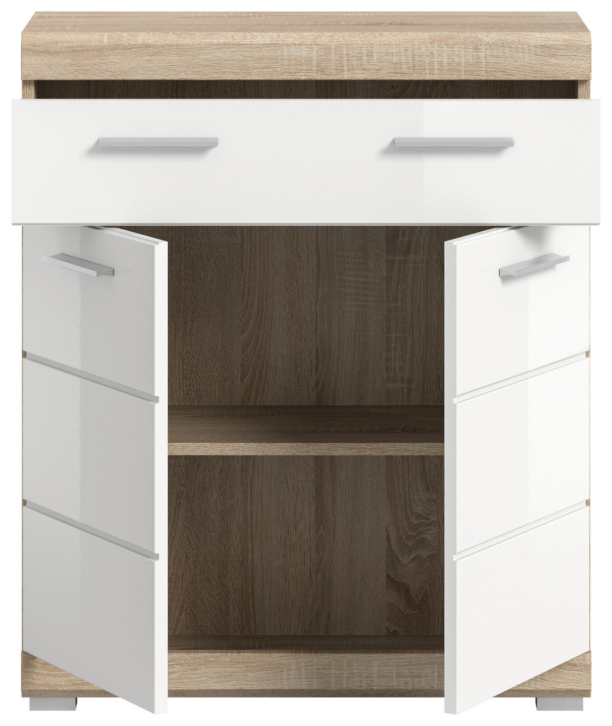 Schrank Lambada Eiche Sonoma Nachbildung weiß Hochglanz B/H/T: ca. 74x88x31 cm Lambada - Eiche/weiß (74,00/88,00/31,00cm) - xonox.home