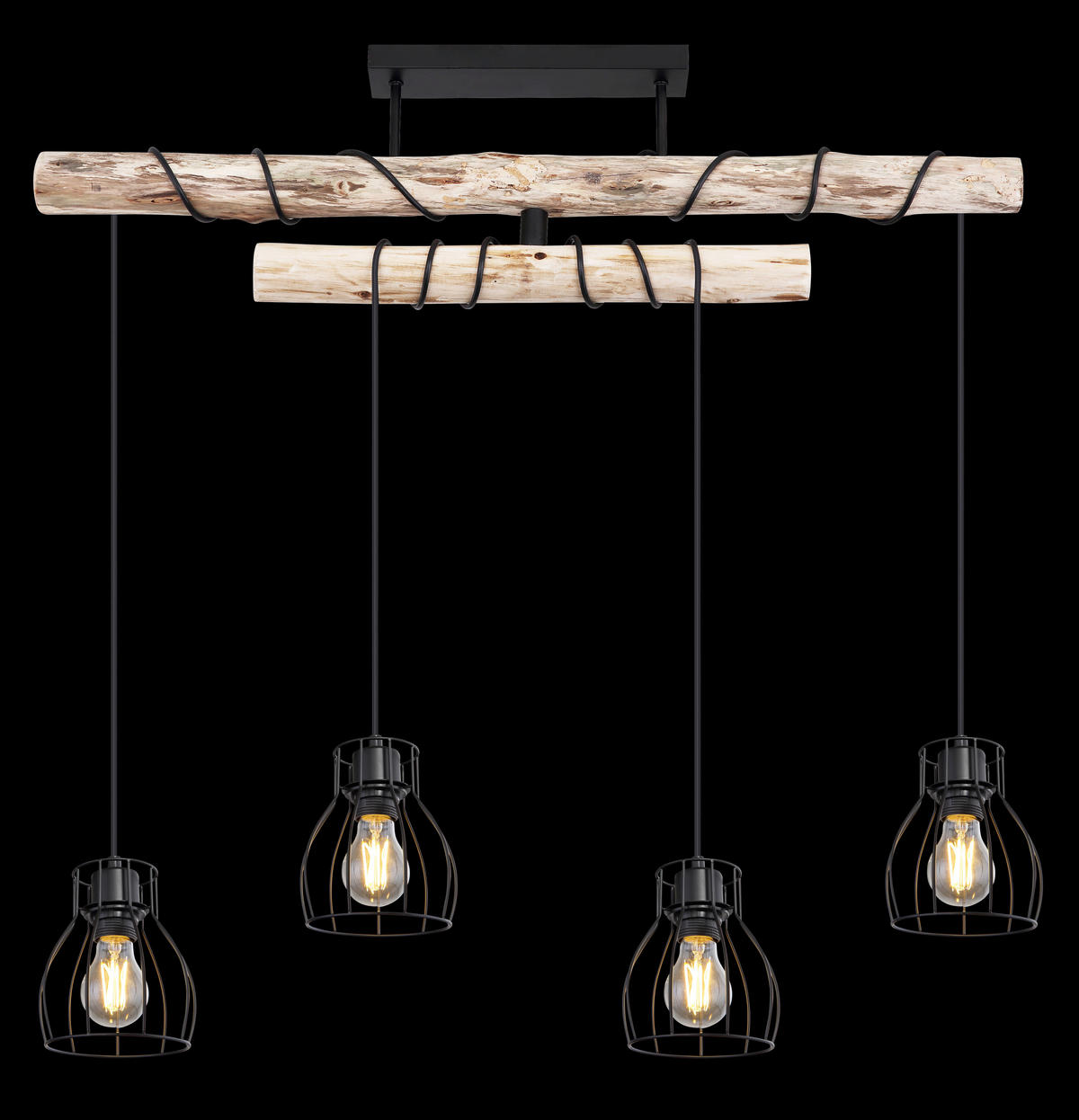 GLOBO Deckenleuchte 15326-4D Mina schwarz natur Metall Holz B/H/T: ca. 90x100x14 cm E27 4 Brennstellen Mina - natur/schwarz (90,00/100,00/14,00cm) - GLOBO