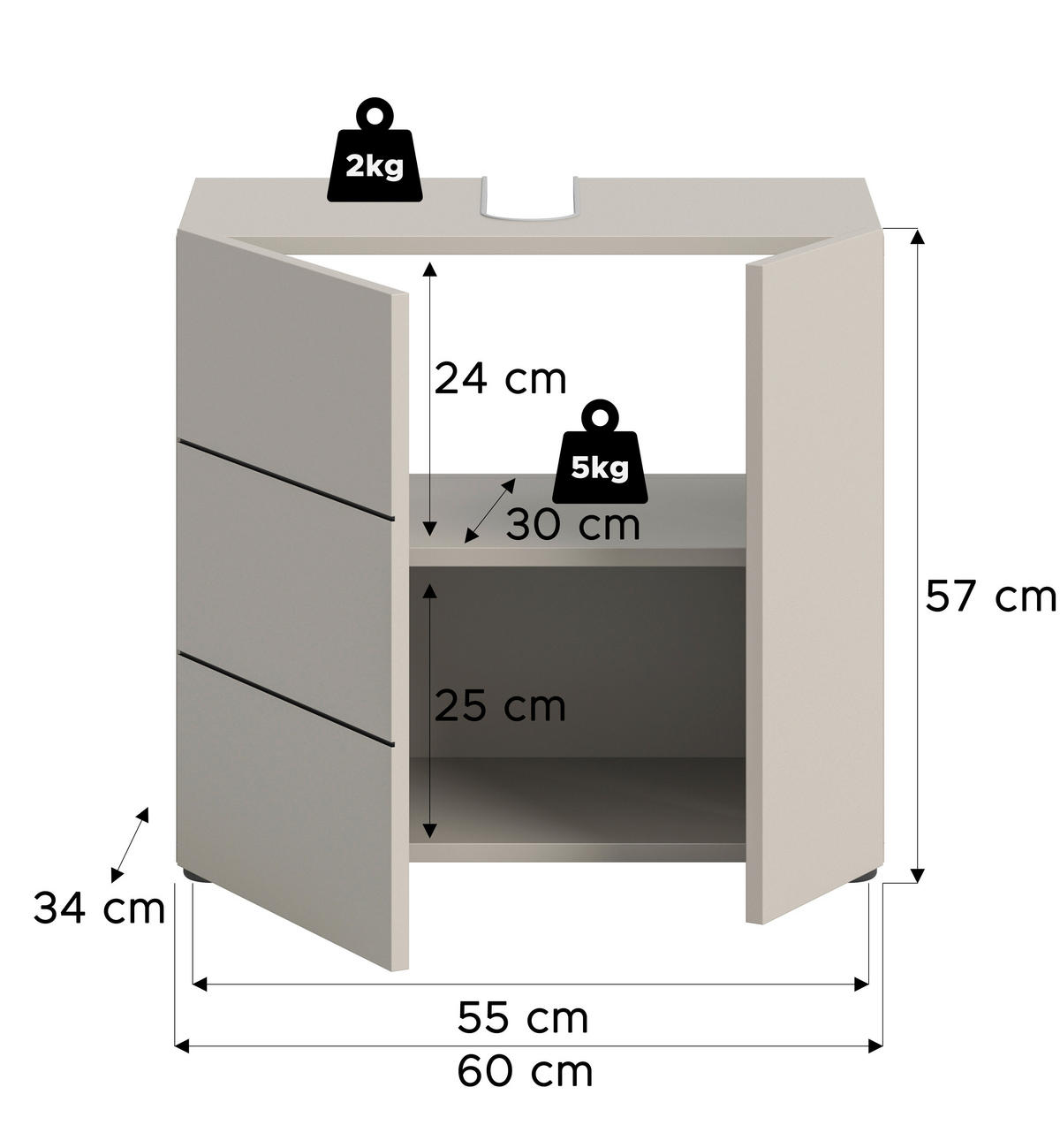 Waschbeckenunterschrank VIRA Cashmere schwarz B/H/T: ca. 60x57x34 cm VIRA - schwarz/Cashmere (60,00/57,00/34,00cm) - xonox.home