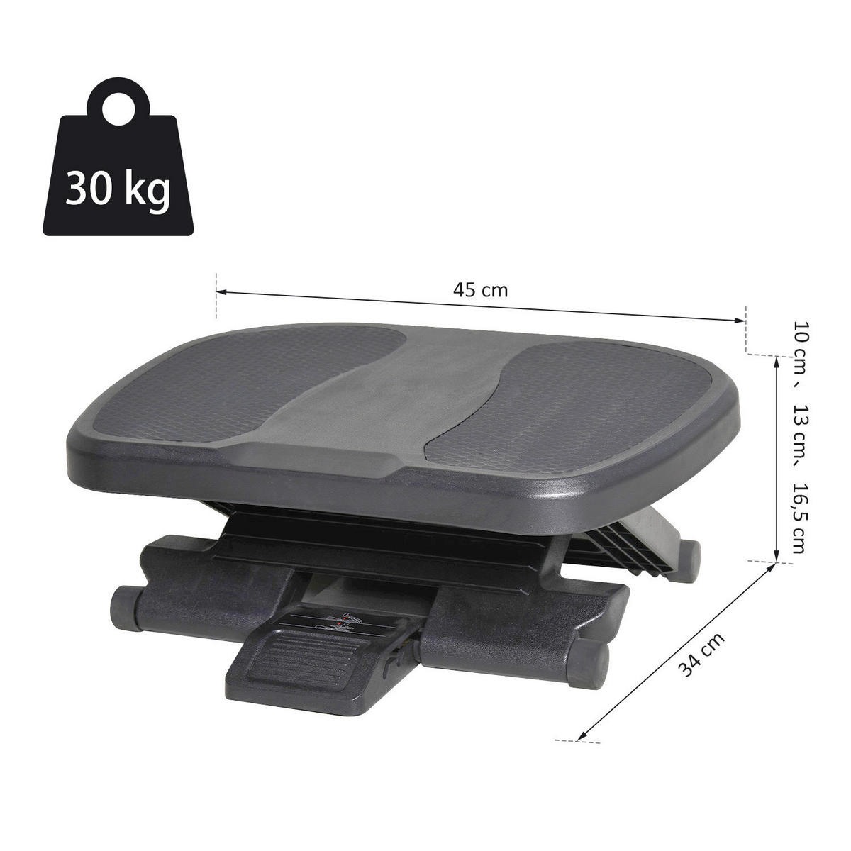 HOMCOM Fußstütze verstellbar schwarz Fußstütze verstellbar - schwarz (45,00/34,00/17,00cm) - HOMCOM