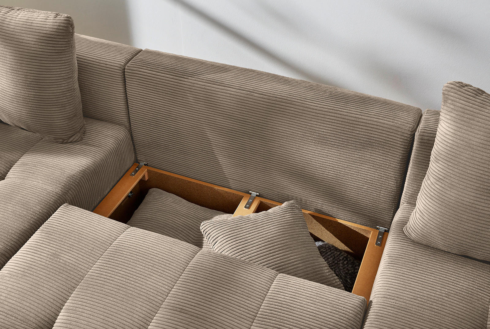 Wohnlandschaft taupe Microfaser B/H/T: ca. 313x92x200 cm Abby_Wohnlandschaft - Eiche/taupe (313,00/92,00/200,00cm)