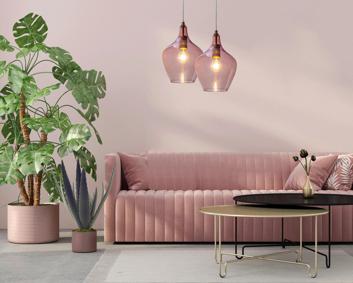 Nowa Pendelleuchte 30620121 nickel matt rosa Metall Glas H/D: ca. 150x22 cm E27 1 Brennstellen PASO - nickel matt/rosa (22,00/150,00cm) - Nowa