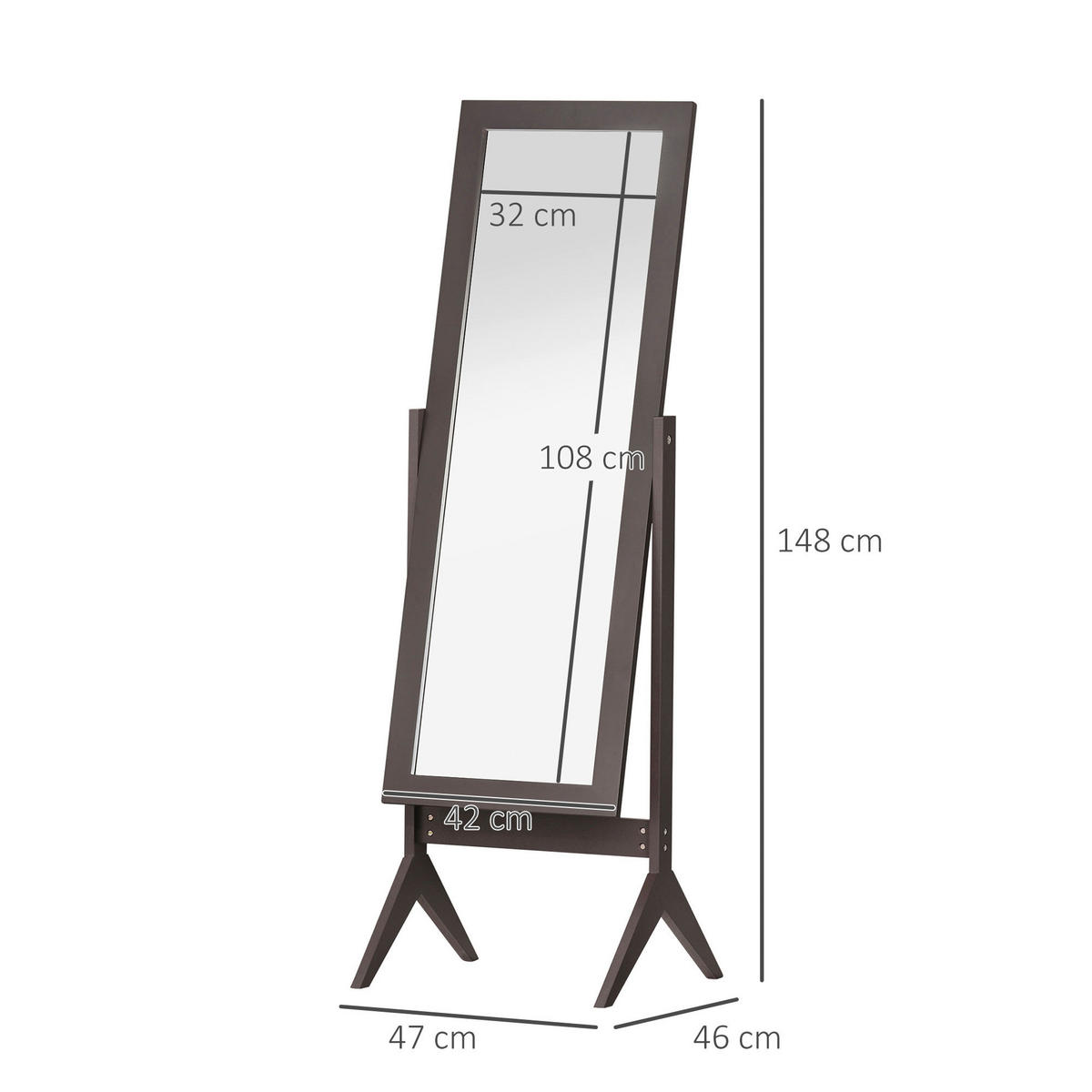 Standspiegel 831-268CF kaffee Optik MDF B/H/T: ca. 47x148x46 cm 831-268CF - kaffee (47,00/148,00/46,00cm) - HOMCOM