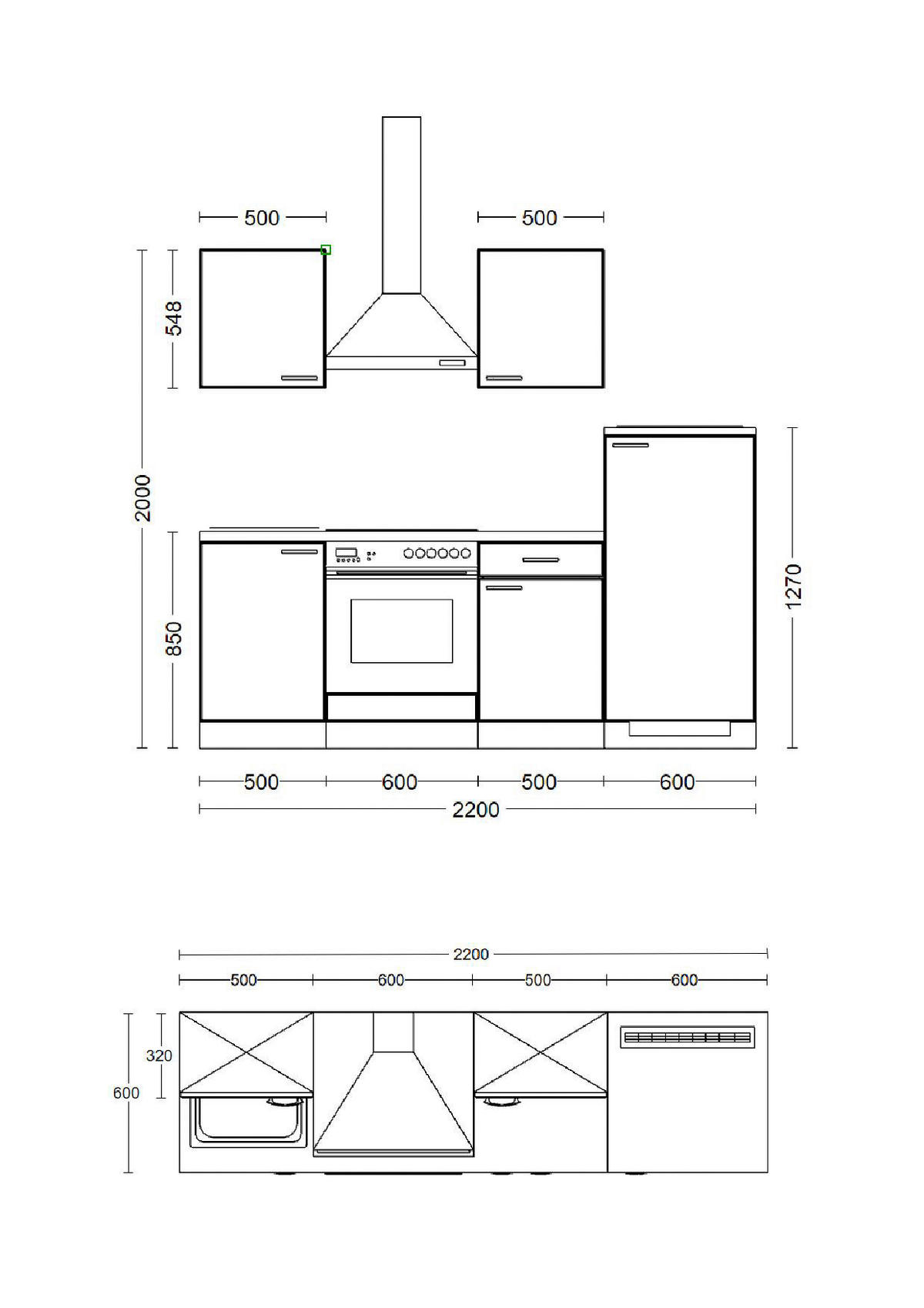 Küchenblock Lucca weiß matt B/H/T: ca. 220x200x60 cm Lucca - weiß/Oak (220,00/200,00/60,00cm) - Flex-Well