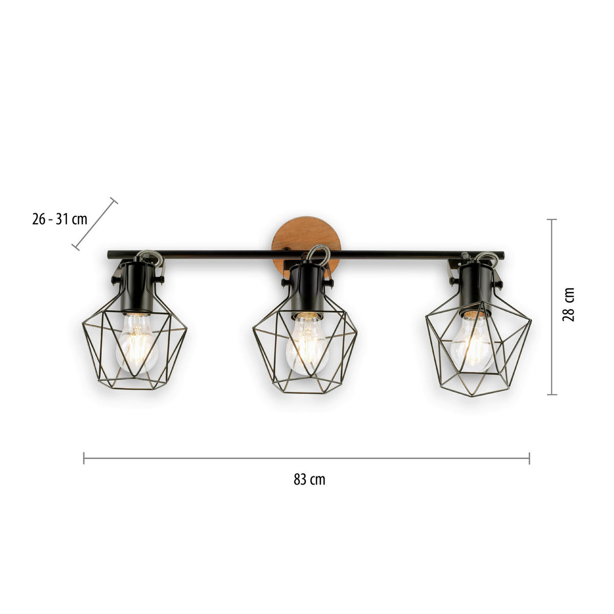 Just Light Spotbalken 15673-78 Eisen B/H/L: ca. 28x31x83 cm E27 3 Brennstellen Spotbalken_3flg.Jaro - (83,00/28,00/31,00cm) - Just Light