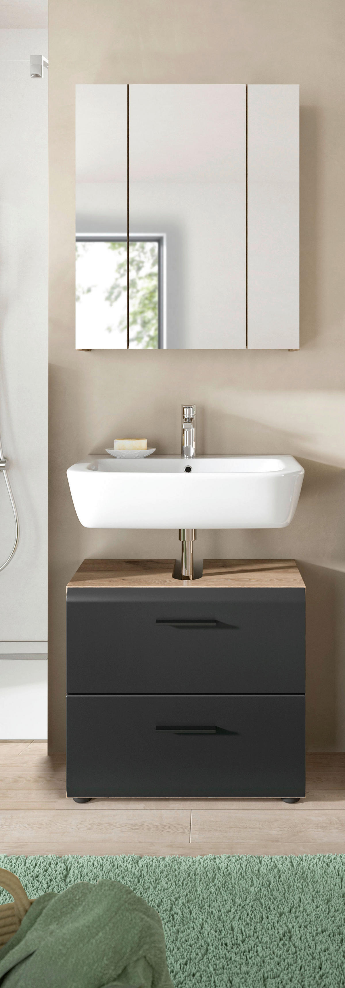 Badezimmer-Set Ice Nox Oak Nachbildung schwarz matt B/H/T: ca. 60x185x30 cm Ice - schwarz (60,00/185,00/30,00cm) - xonox.home