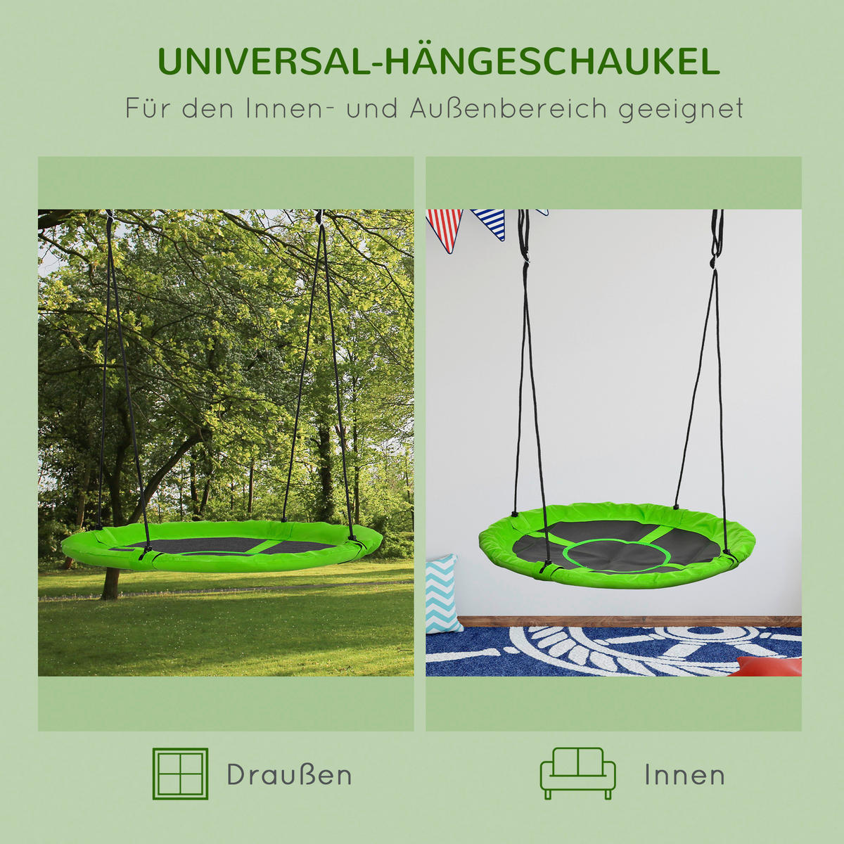Outsunny Schaukel grün B/H/L: ca. 110x110x170 cm Kinderschaukel - grün (170,00/110,00/110,00cm) - Outsunny