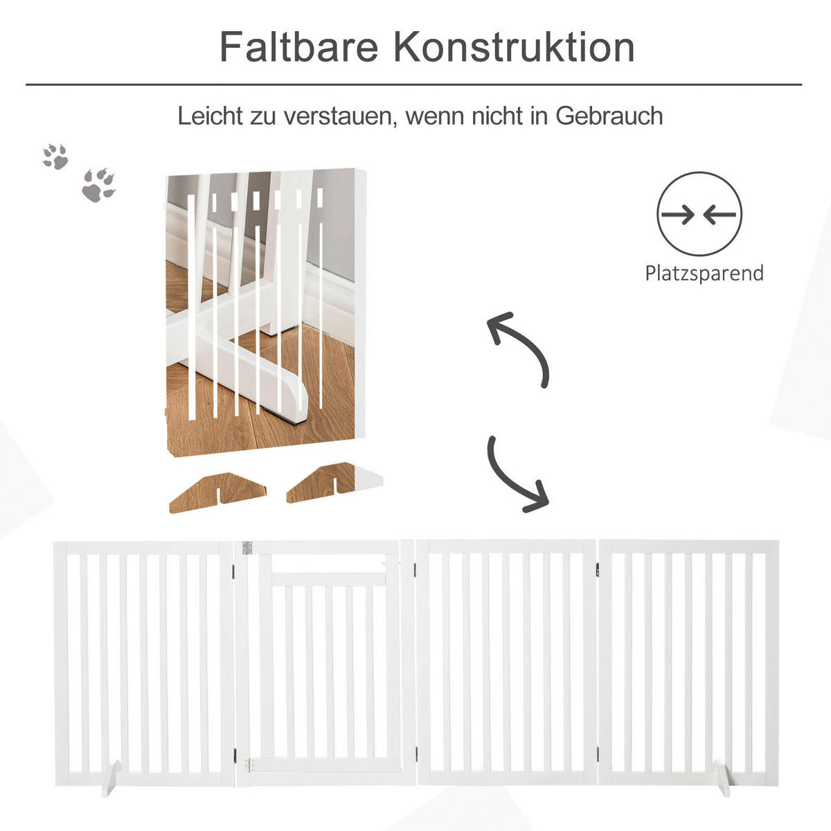 PawHut Absperrgitter weiß MDF B/H/L: ca. 1,8x81x240 cm Absperrgitter - weiß (240,00/1,80/81,00cm) - PawHut