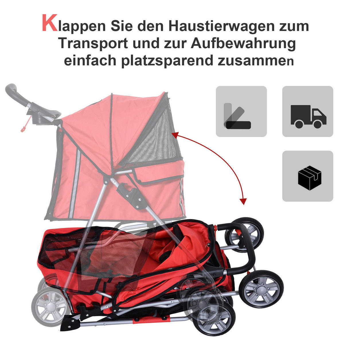PawHut Hunde-Zubehör rot Polyester B/H/L: ca. 45x75x97 cm Hundewagen - rot (97,00/45,00/75,00cm) - PawHut