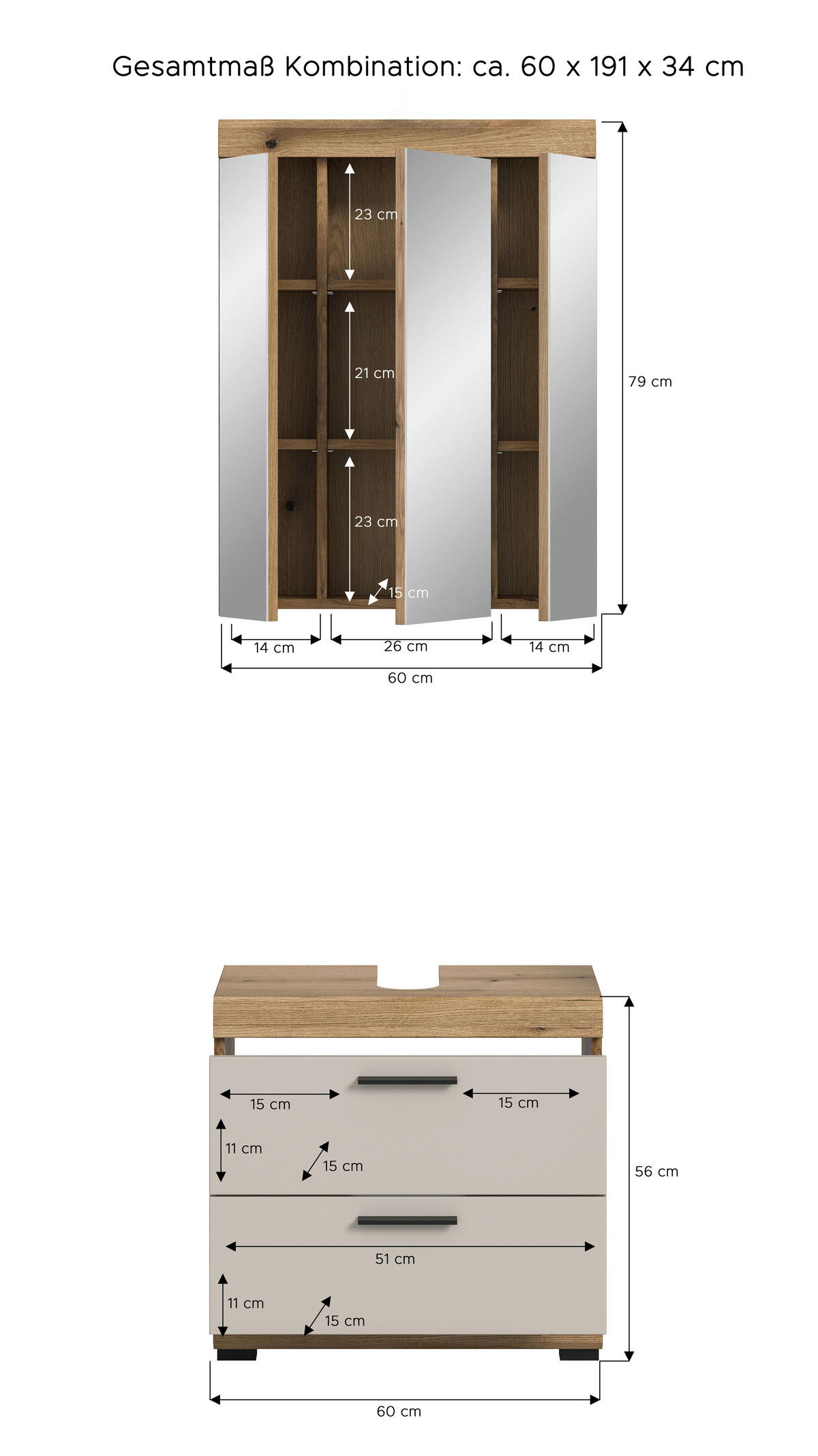 Badezimmer-Set Scout Evoke Oak Nachbildung Kaschmirgrau Nachbildung B/H/T: ca. 60x191x34 cm Scout - Kaschmirgrau (60,00/191,00/34,00cm) - xonox.home