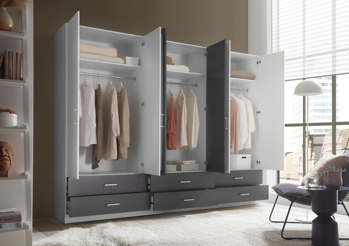 Kleiderschrank Janne weiß Graphit B/H/T: ca. 272x211x55 cm Janne - weiß/Graphit (272,00/211,00/55,00cm)