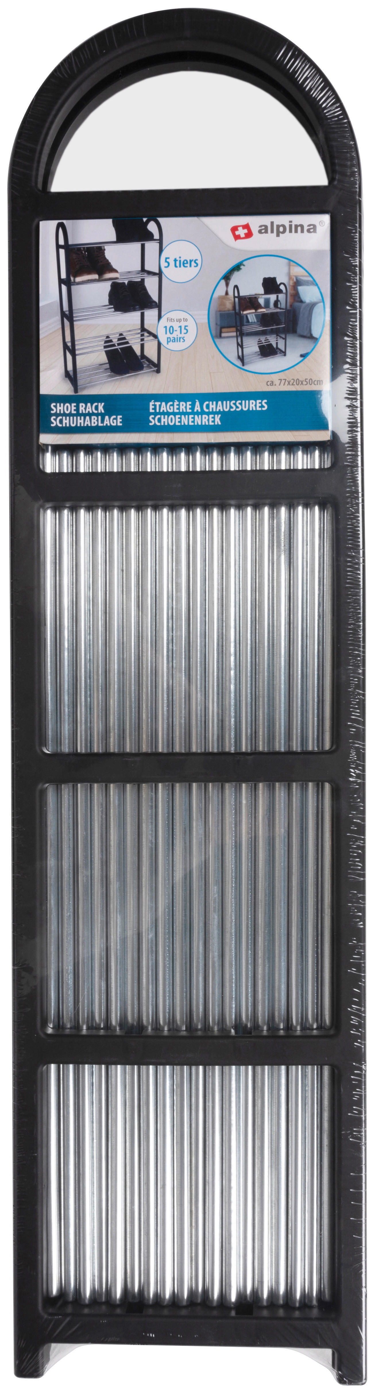 Thumbnail - alpina Schuhregal schwarz Polypropylen B/H/L: ca. 20x3,5x77 cm