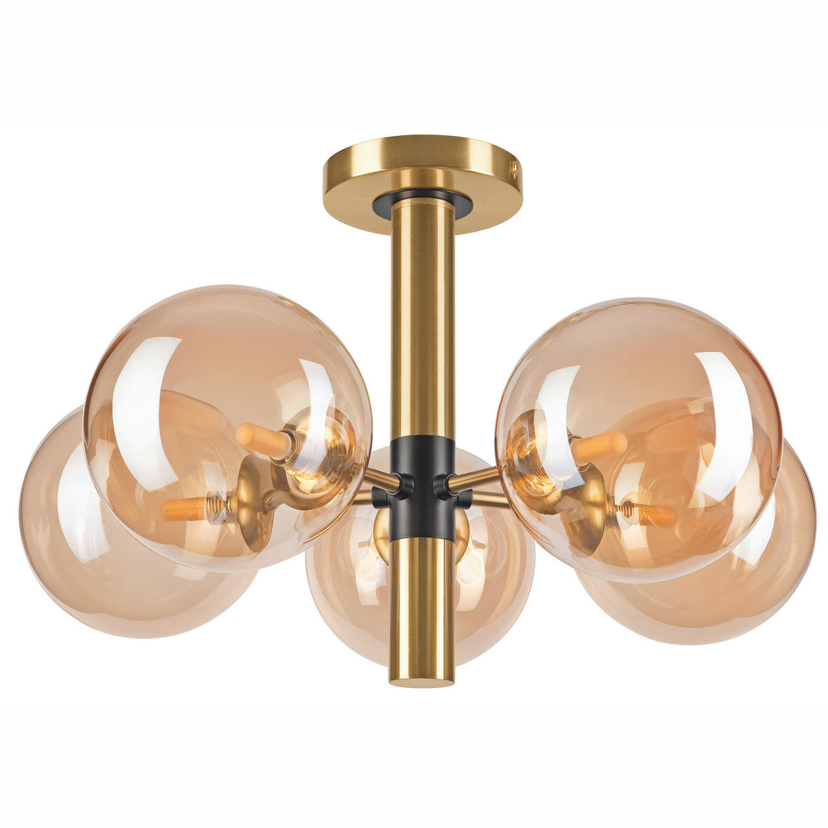 Lamkur Pendelleuchte ROLLO 49311 gold schwarz Stahl Glas H/L: ca. 32x35 cm E27 5 Brennstellen Rollo - gold/schwarz (35,00cm) - Lamkur