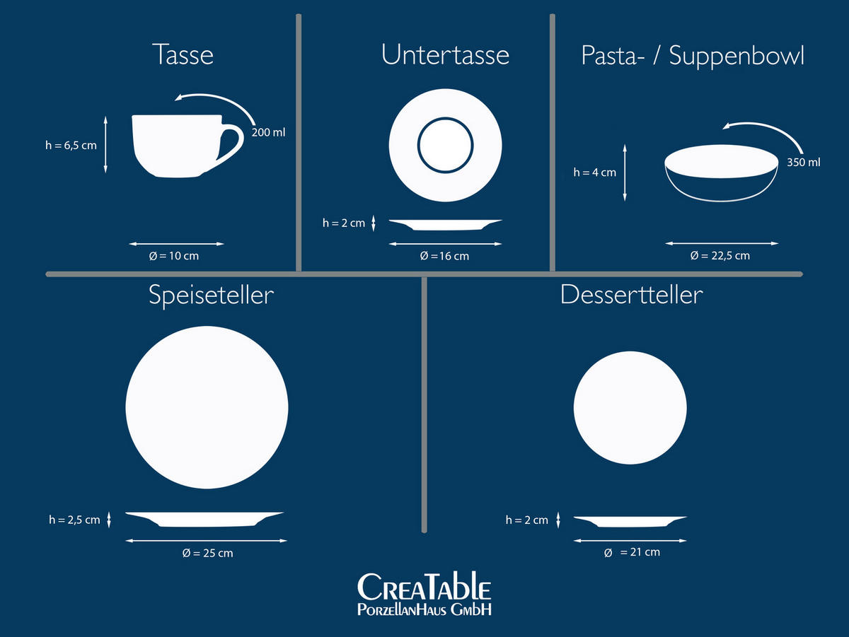 CreaTable Tafelservice Maria Theresia platin Porzellan 30 tlg. Maria Theresia - platin (44,00/28,00/33,00cm) - CreaTable